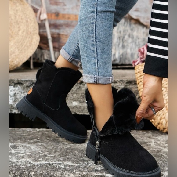 NWOB Cozy Black Suede Chelsea Side zipper booties NEVER WORN - Picture 2 of 15